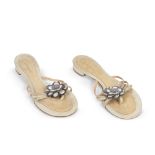 Karl Lagerfeld for Chanel: a Pair of Pale Gold Sandals Spring 2002 (includes box)