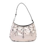 Prada: a Pale Pink Silk and Black Beaded Mini Bag 2000s (includes mirror in black silk bag and d...