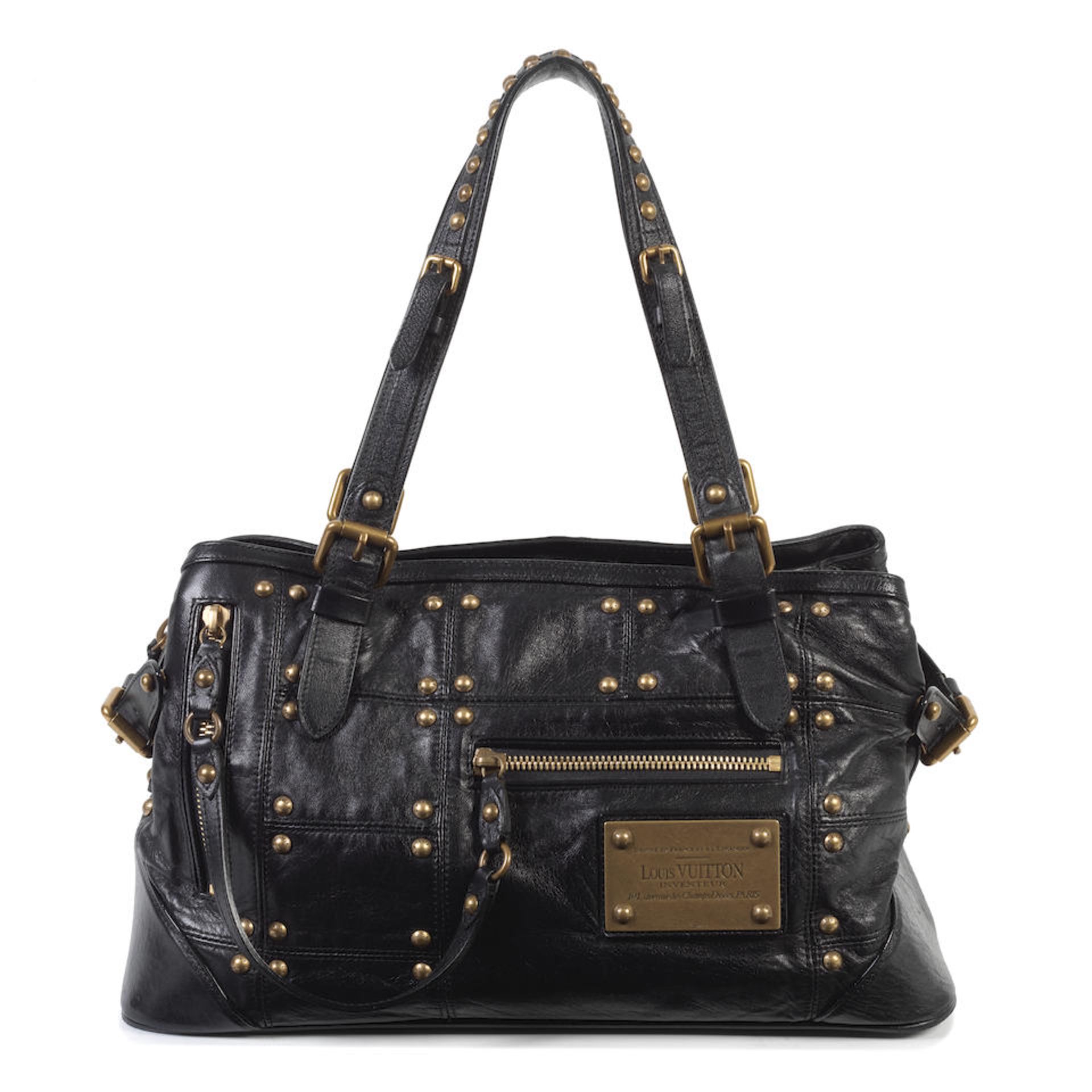 Louis Vuitton: a Black Leather Riveting Tote 2006 (includes dust bag and copy of receipt)