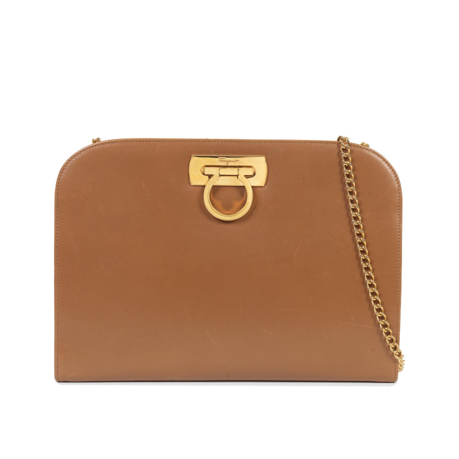 Salvatore Ferragamo: a Tan Gancini Shoulder Bag 1990s