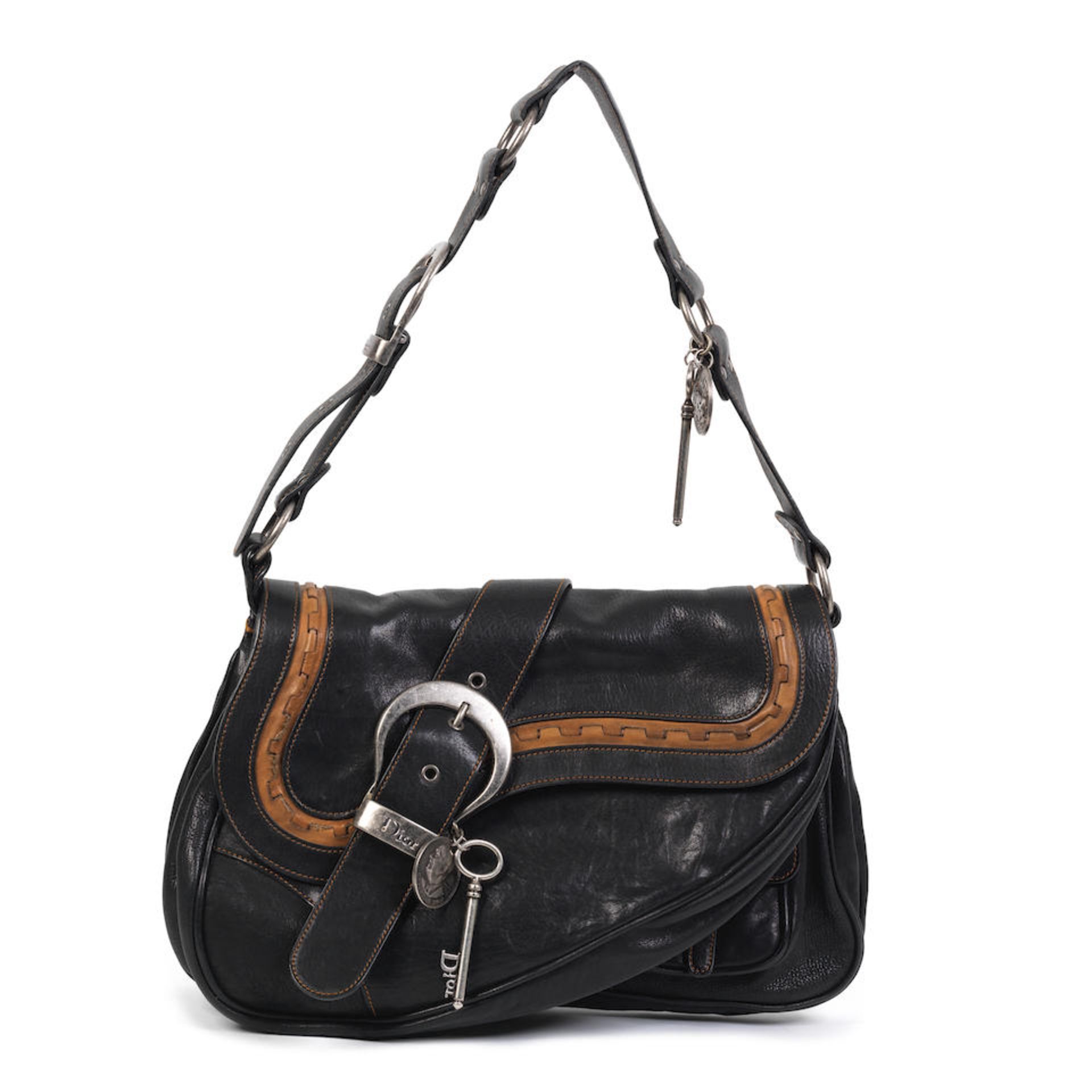 John Galliano for Christian Dior: a Black Leather Double Gaucho Saddle Shoulder Bag 2006 (includ...