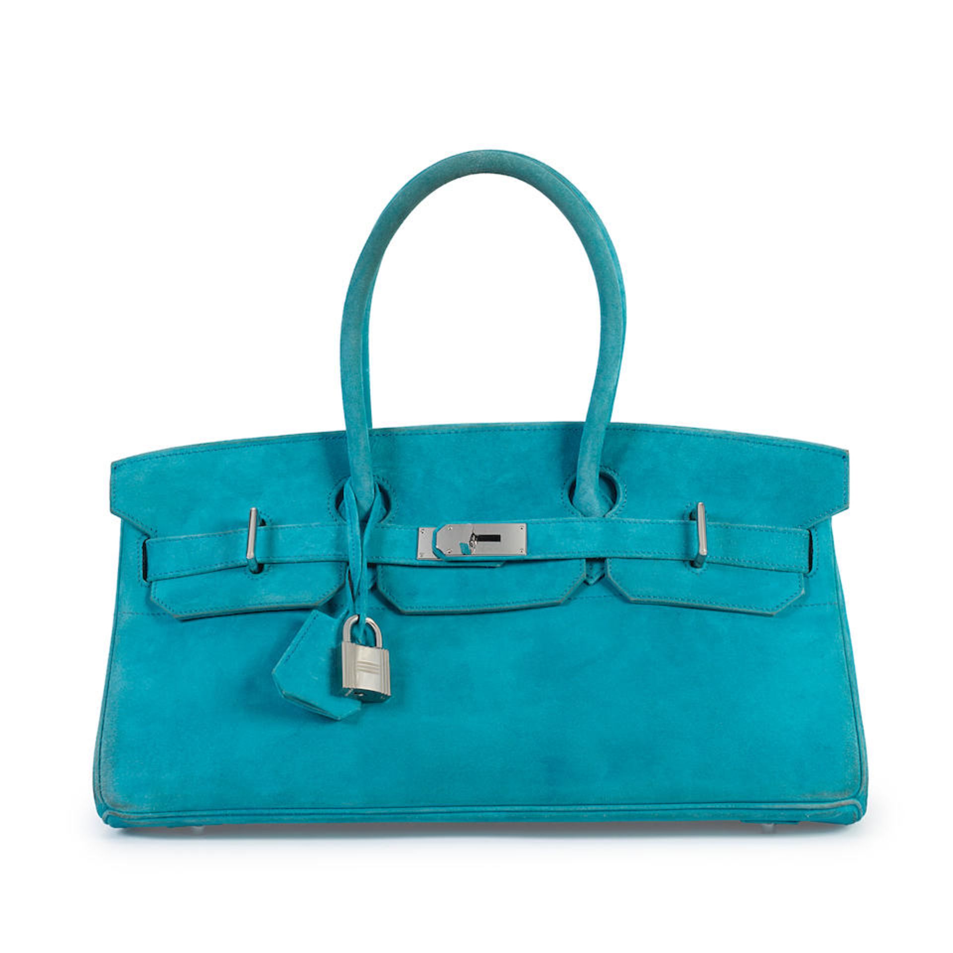 Hermès: a Turquoise Blue Doblis Suede Shoulder Birkin 42 2008 (includes padlock, keys, cloc...