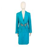 Christian Dior: a Turquoise Moiré Skirt Suit 1990s Demi Couture (includes spare button)