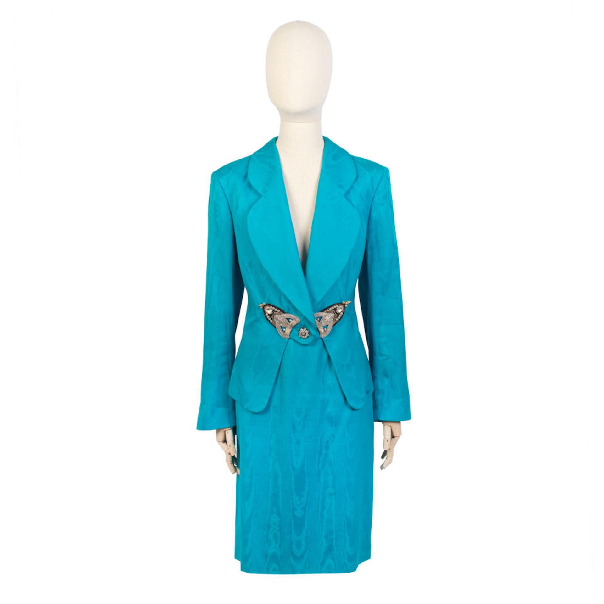 Christian Dior: a Turquoise Moiré Skirt Suit 1990s Demi Couture (includes spare button)