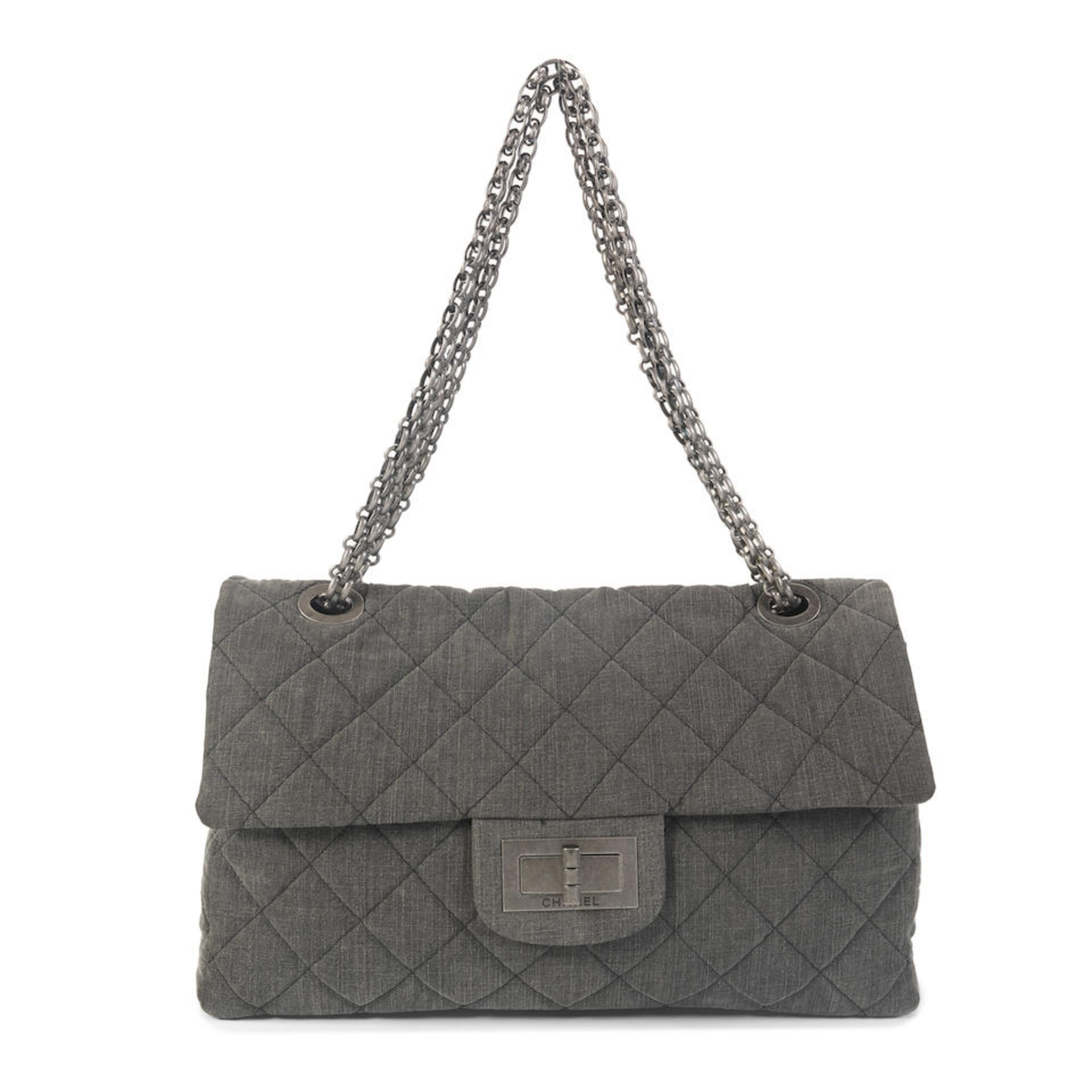 Karl Lagerfeld for Chanel: a Grey Denim XXL Reissue Airline Travel Flap Bag 2009-10 (includes se...