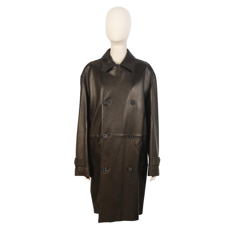 Hermès: a Men's Brown Long Leather Jacket 2000s (includes dust jacket)