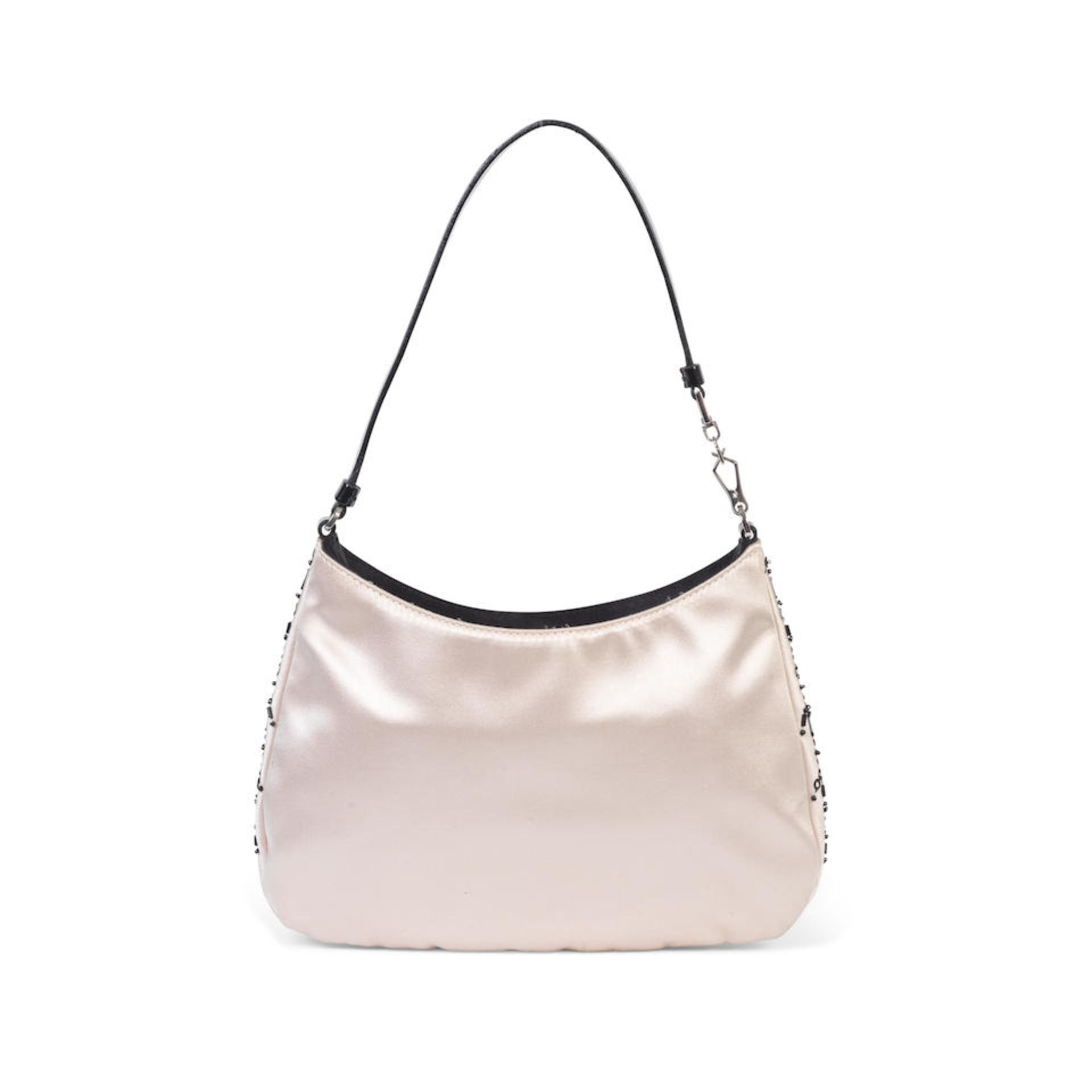 Prada: a Pale Pink Silk and Black Beaded Mini Bag 2000s (includes mirror in black silk bag and d... - Bild 2 aus 2