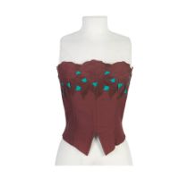 John Galliano for Christian Dior: a Burgundy and Turquoise Corset Top 1990s