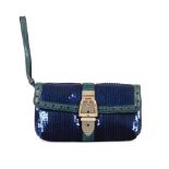 Gucci: a Blue Sequin and Lizard Skin Wristlet Bag 2000s (includes dust bag)