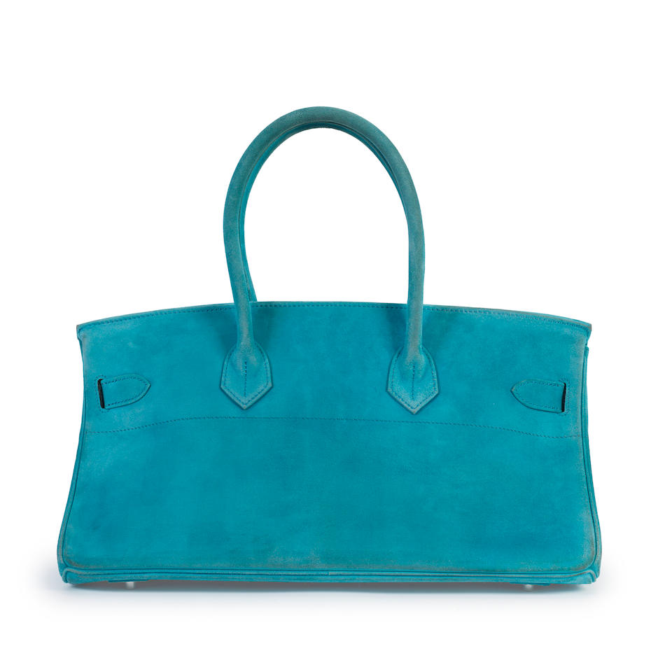 Hermès: a Turquoise Blue Doblis Suede Shoulder Birkin 42 2008 (includes padlock, keys, cloc... - Image 2 of 2
