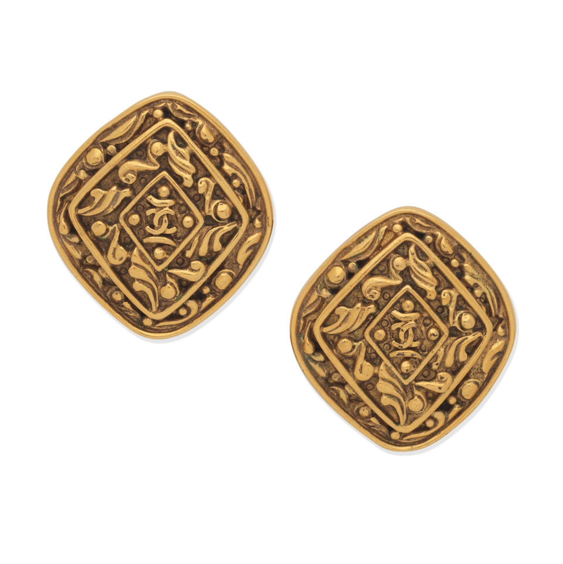 Chanel: a Pair of Gold Filigree Diamond Clip Earrings Early 1990s