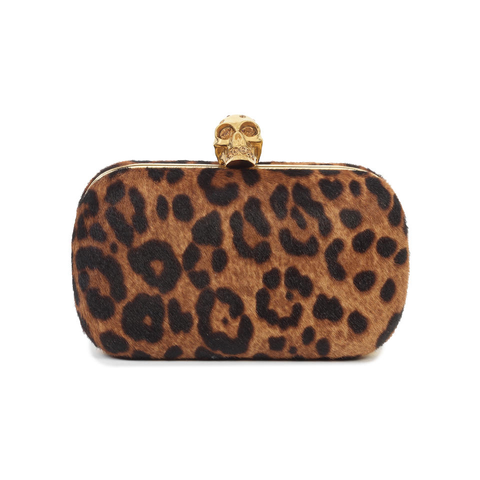 Alexander McQueen: a Leopard Pony Skin Skull Box Clutch 2000s (includes dust bag and box)