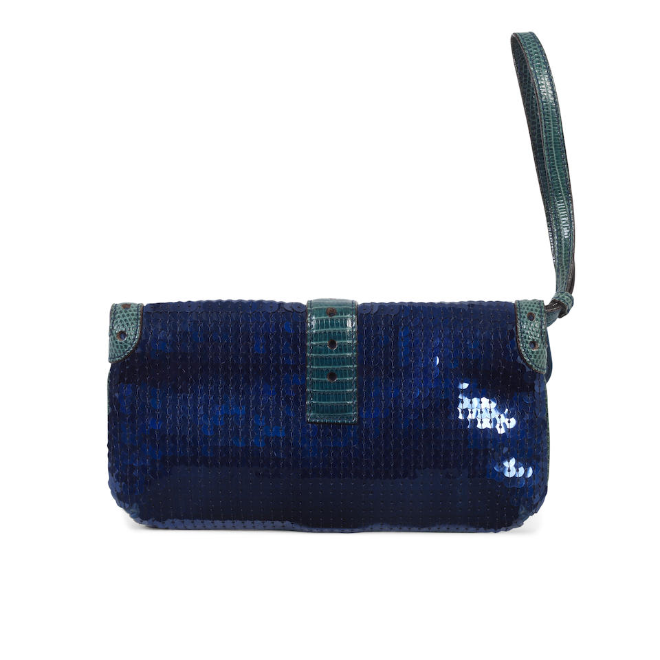 Gucci: a Blue Sequin and Lizard Skin Wristlet Bag 2000s (includes dust bag) - Image 2 of 2