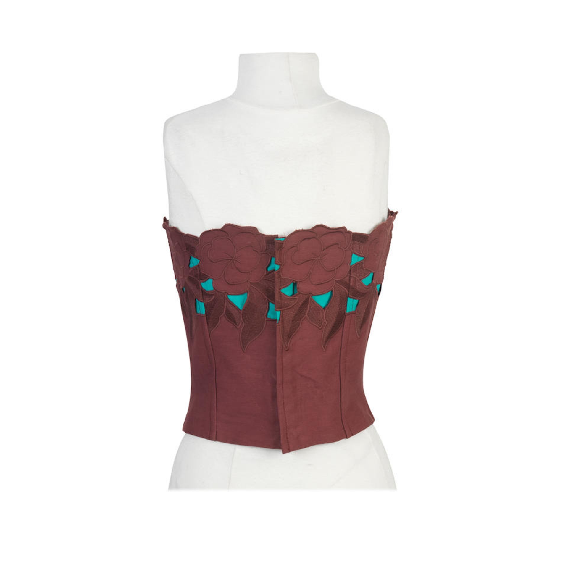 John Galliano for Christian Dior: a Burgundy and Turquoise Corset Top 1990s - Bild 2 aus 2