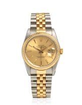 ROLEX. AN 18K GOLD AND STAINLESS STEEL AUTOMATIC CALENDAR BRACELET WATCH Datejust, Ref: 16233, P...