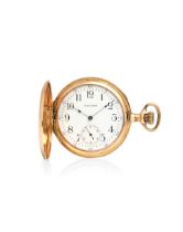 [NO RESERVE] WALTHAM. AN 14K GOLD KEYLESS MANUAL WIND HUNTER POCKET WATCH c. 1912