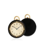 CARTIER. AN 18K GOLD AND BLACK ONYX OPENFACE KEYLESS WIND POCKET WATCHc. 1930s