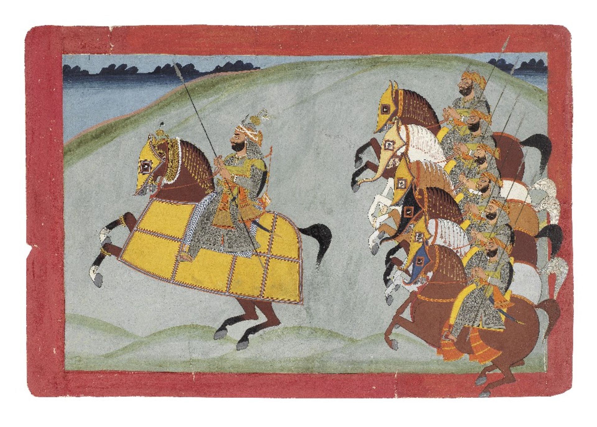 A Jodhpur nobleman on horseback with a group of lancers Jodhpur, circa 1810-20