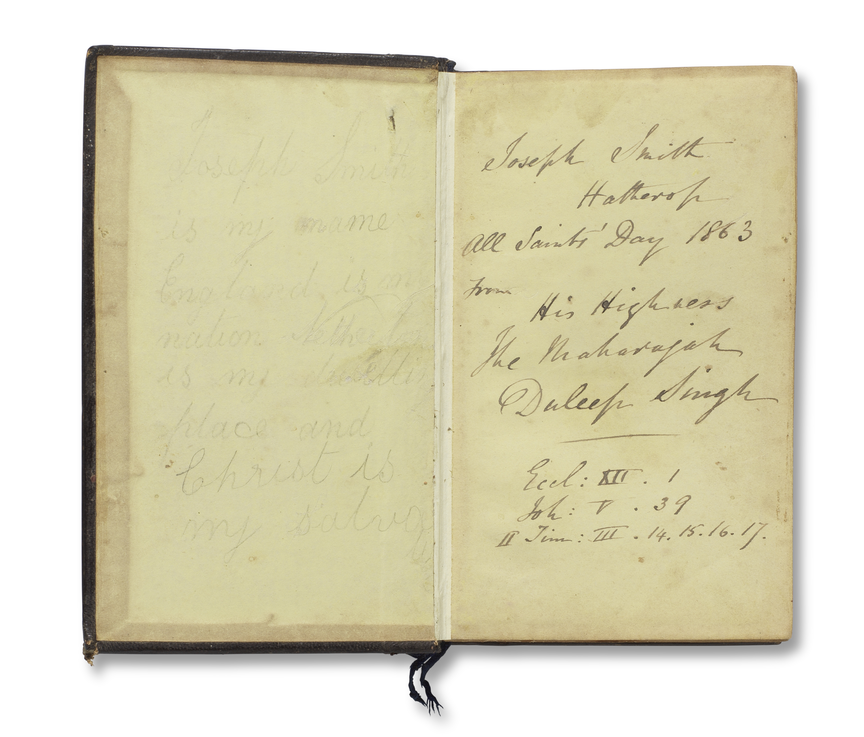 The Holy Bible, presented to Joseph Smith by Maharajah Duleep Singh on All Saints' Day 1863, and...