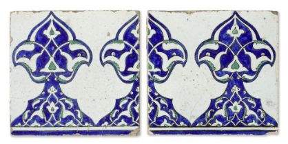 Two Damascus underglaze-painted pottery border tiles Syria, late 16th Century(2)