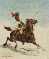 A Sikh lancer on horseback by Guillaume van Strydonck (Belgian, 1861-1937)