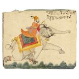 Maharaja Dev Singh of Indragarh riding on an elephant Kotah or Indragarh, circa 1700