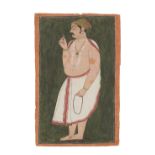 A prince in a white dhoti holding a rose, preparing for puja Bundi or Kotah, late 17th/early 18t...