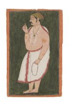 A prince in a white dhoti holding a rose, preparing for puja Bundi or Kotah, late 17th/early 18t...