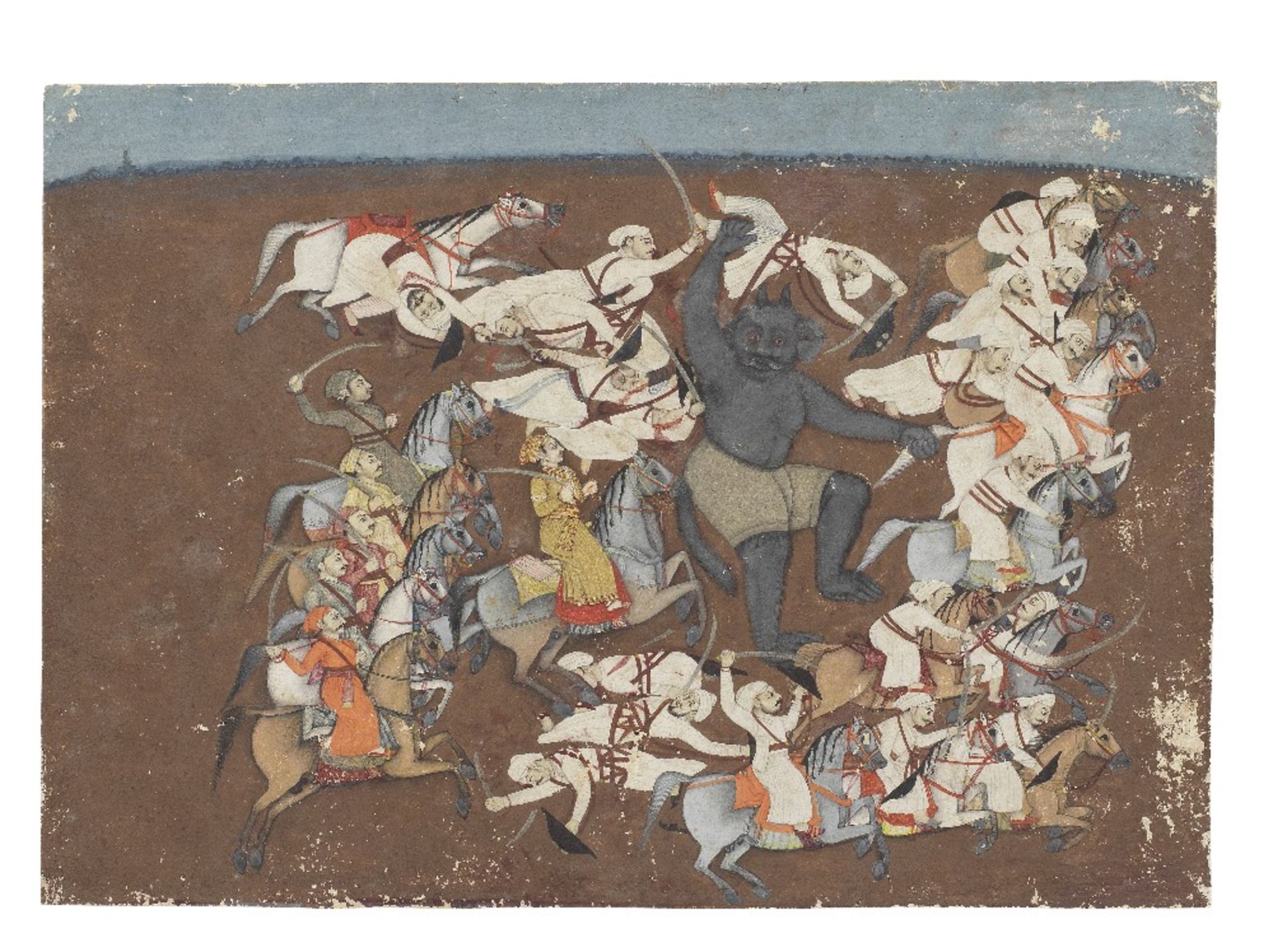 Prince Kamrup at the head of a troop of cavalry attacking a demon Bengal, circa 1780