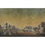 A large painting depicting Old Court House Street, Calcutta, after the print by Thomas Daniell C...