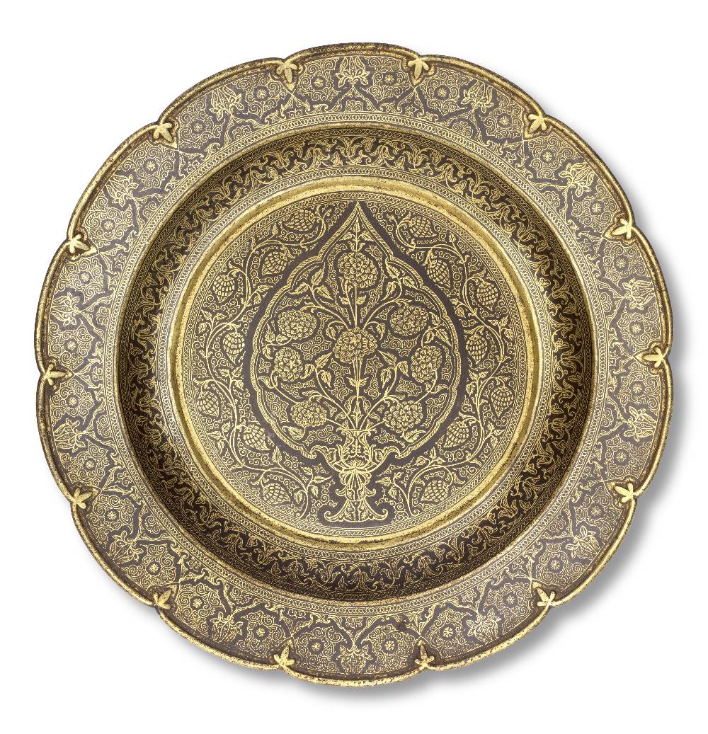 A Sialkhot gold koftgari steel dish North India, 19th Century