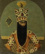 Fath Ali Shah Qajar (reg. 1797-1834) seated at a balcony window Qajar Persia, late 19th Century