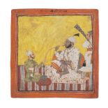 A raja seated smoking a hookah with attendants Chamba, circa 1700