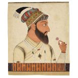 The Mughal Emperor Bahadur Shah I (reg. 1707-1712) at a balcony holding a flower Sawar, circa 1710