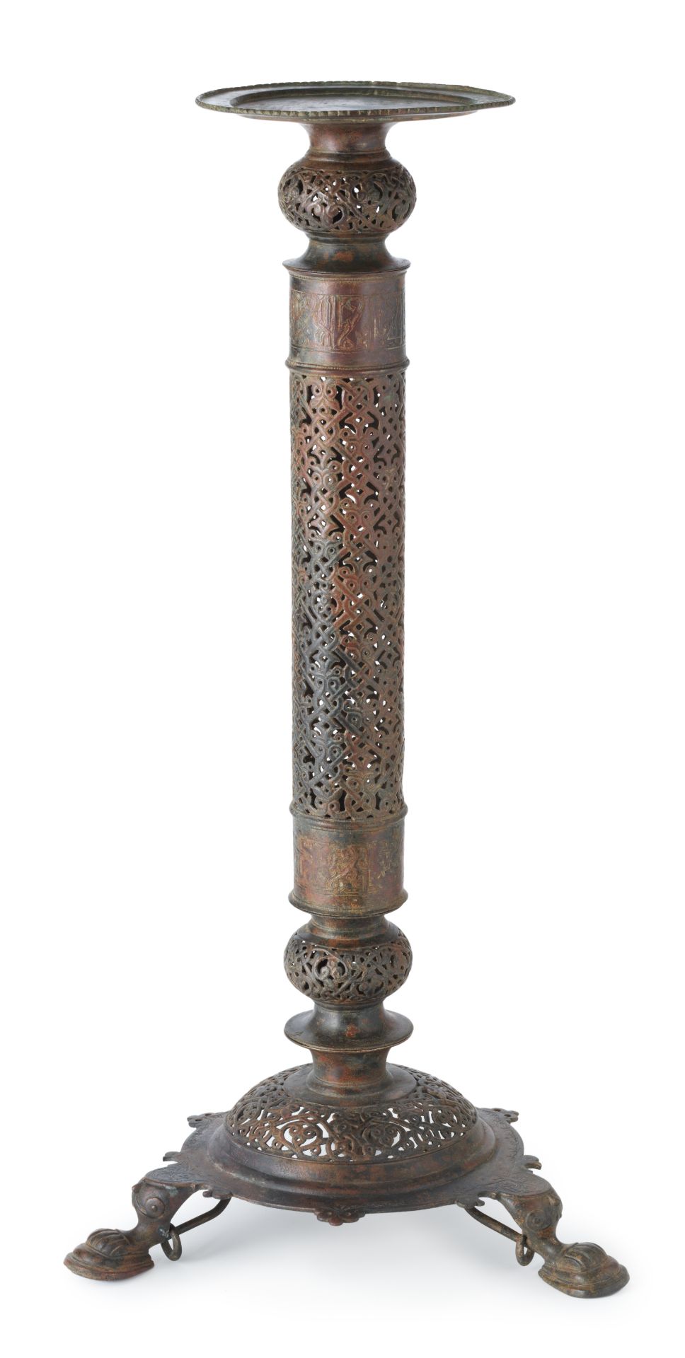 A monumental Khorasan pierced bronze lampstand Persia, 12th Century