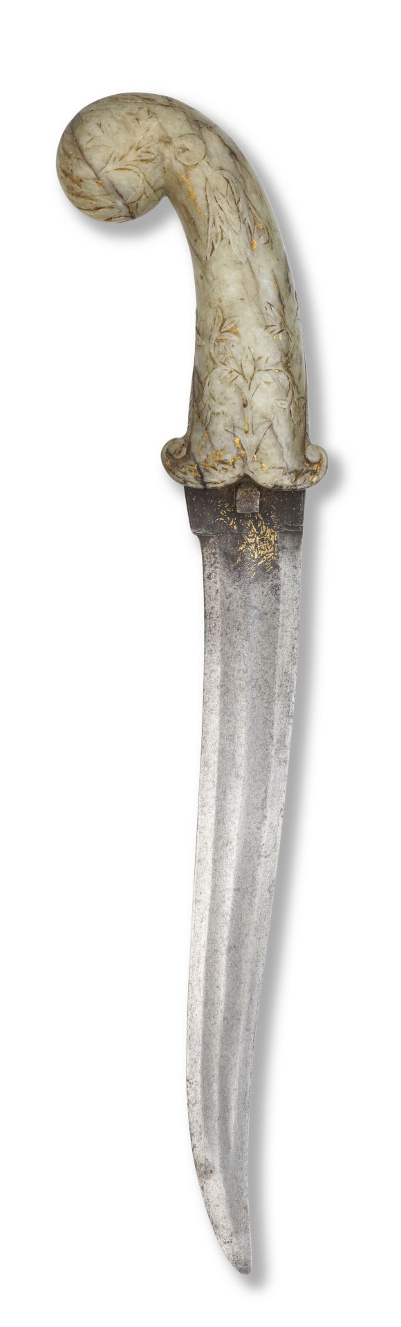 A Mughal jade-hilted gold-koftgari steel dagger (khanjar) North India, 18th Century
