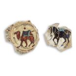 Two minai pottery fragments depicting a horse and camel Persia, 12th/ 13th Century(2)