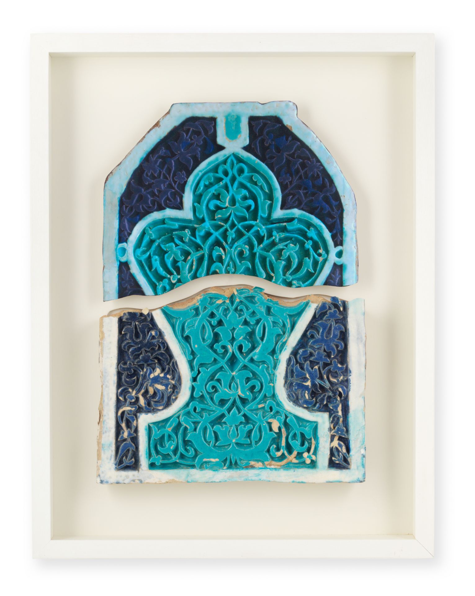 A Timurid moulded pottery mihrab tile fragment Central Asia, second half of the 14th Century