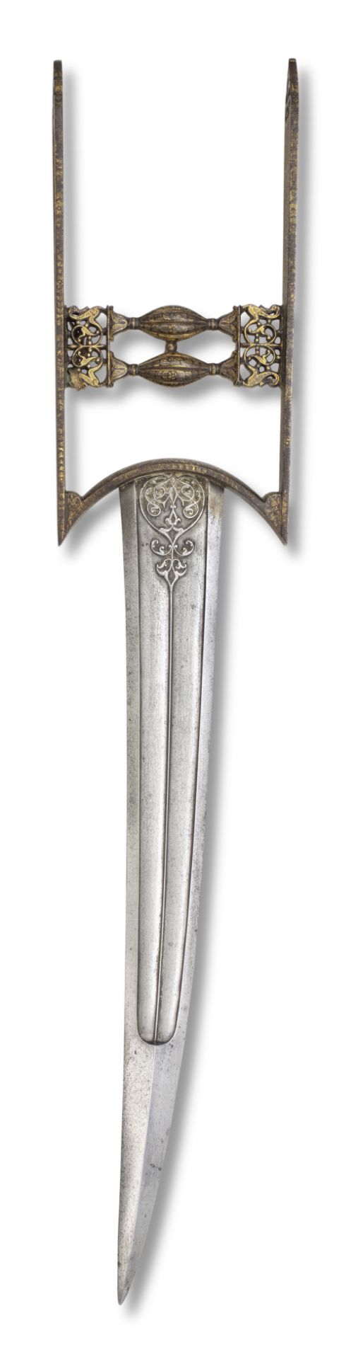 A fine gold-koftgari watered-steel push dagger (katar) South India, 17th/ 18th Century