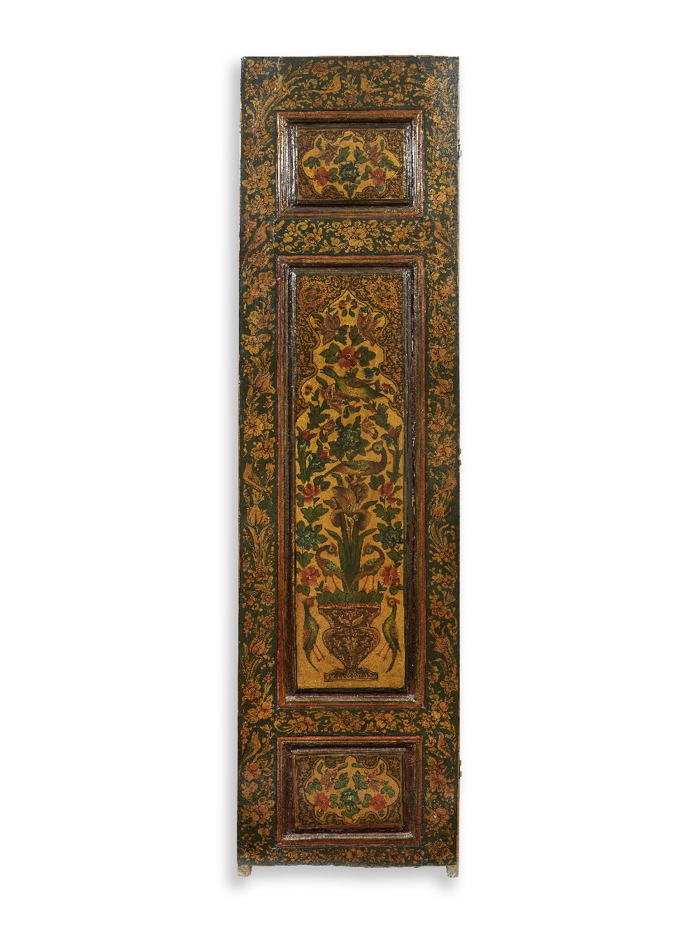 Four Qajar painted and lacquered wood doors converted into a folding screen Persia, 19th Century(4)