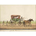 A Calcutta Hackney coach, with Indian occupants and attendants, by Shaykh Muhammad Amir of Karra...