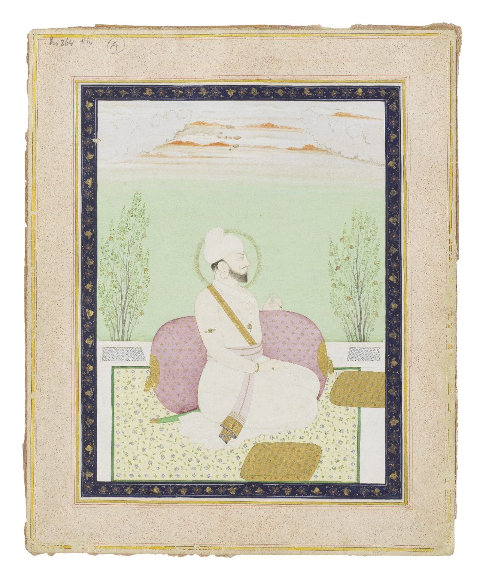 Raja Sansar Chand of Kangra (reg. 1775-1823) seated on a palace terrace Kangra, early 19th Century