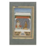 Two noblemen seated in a pavilion on a palace terrace Provincial Mughal, probably Deccan, 18th C...
