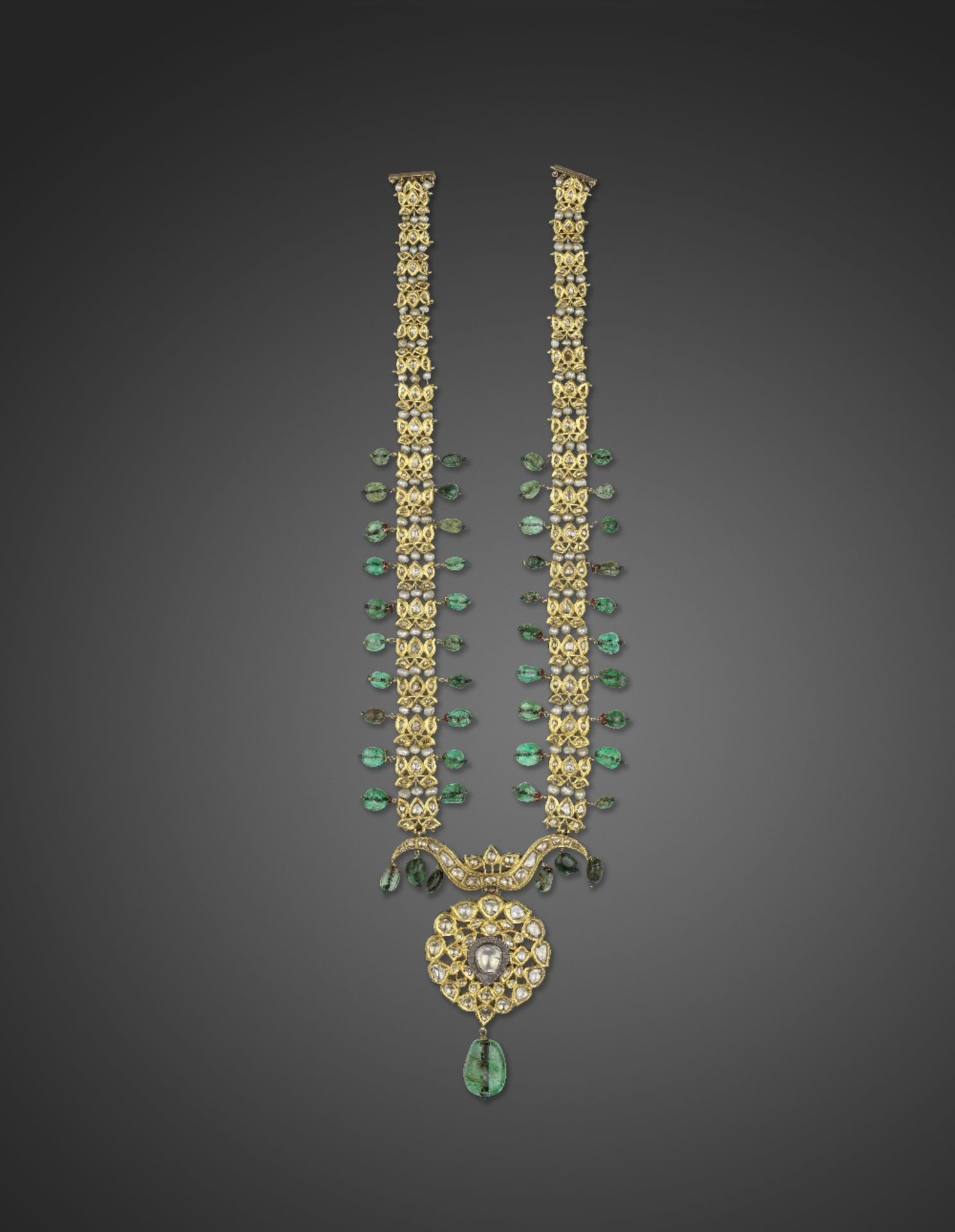 A diamond-set and emerald enamelled gold necklace North India, 19th Century