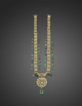 A diamond-set and emerald enamelled gold necklace North India, 19th Century