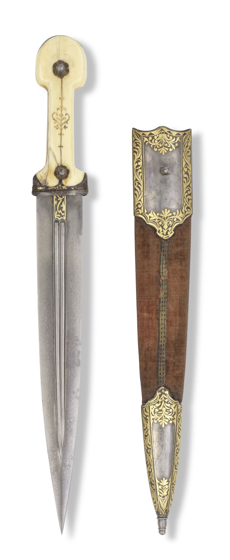 A walrus-ivory hilted gold-damascened steel dagger (kindjal) Caucasus, 19th Century