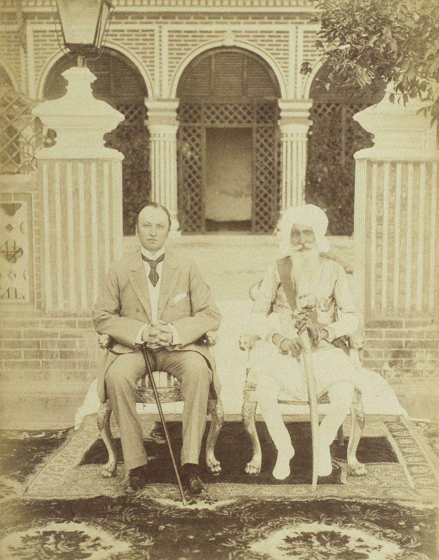 A large photograph of Maharajah Hira Singh of Nabha (reg. 1871-1911) seated with Lord Curzon, th...