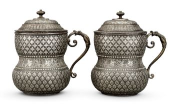 A pair of Tanjore silver-inlaid copper vessels South India, 19th Century(2)