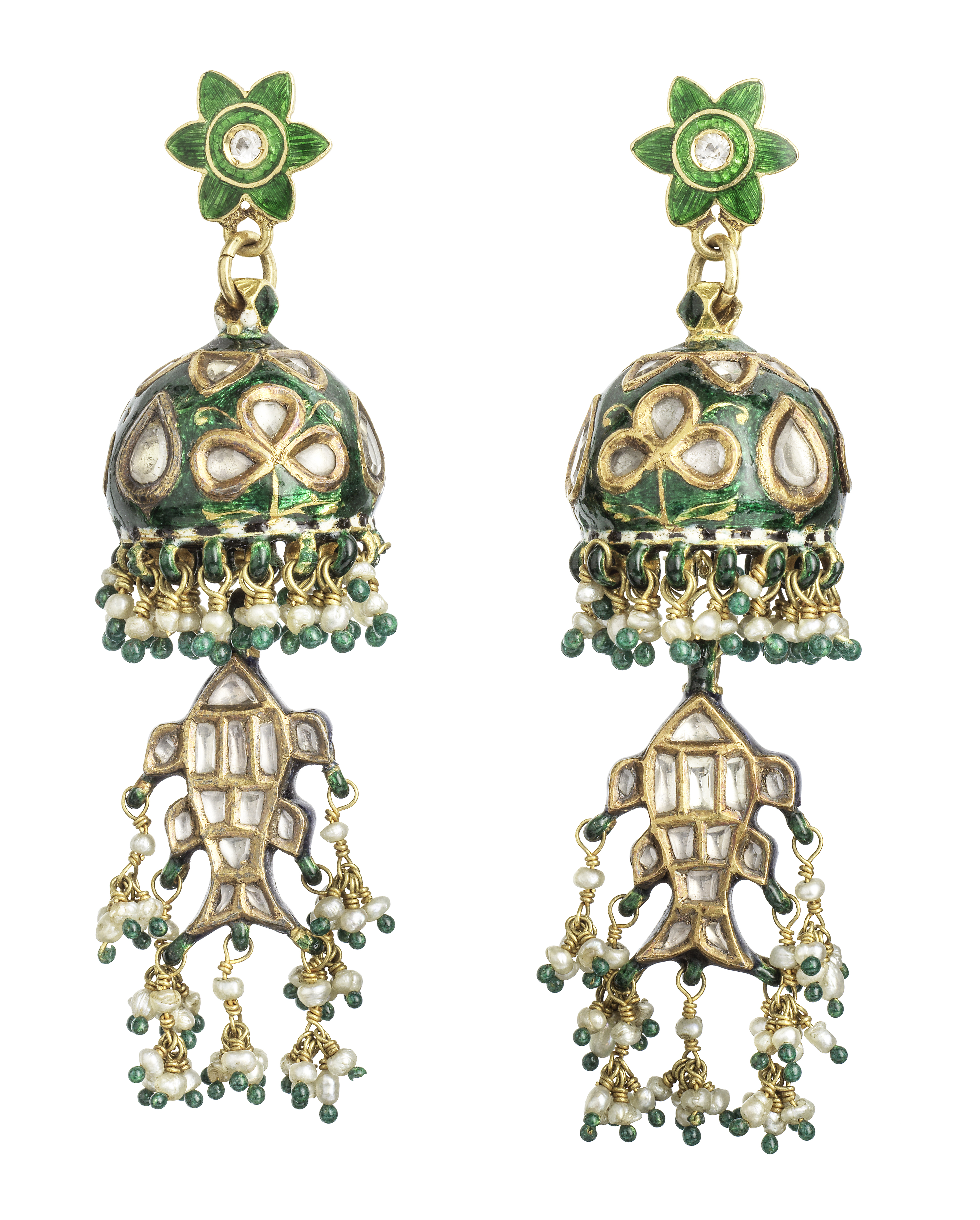 A pair of gem-set enamelled gold earrings North India, 18th/ 19th Century(2)