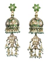 A pair of gem-set enamelled gold earrings North India, 18th/ 19th Century(2)